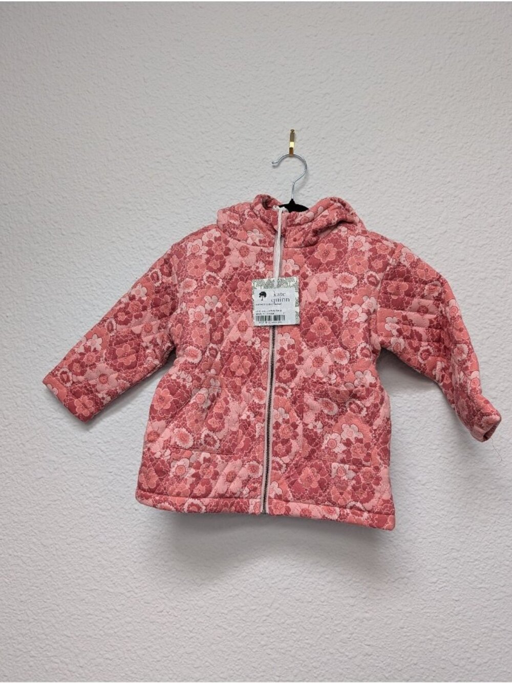 Kate Quinn Organic Cotton Quilted Hooded Jacket Pink Mid-Century Floral 3T